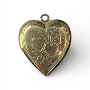 Vintage Gold Toned Engraved Double Heart Brass Keepsake Locket Pendant